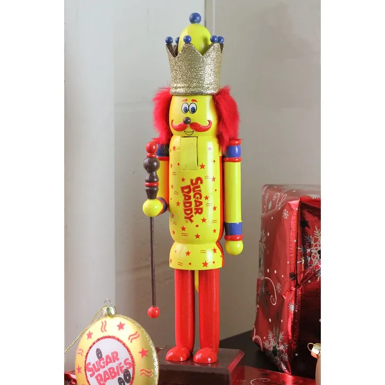 14" Yellow and Red Sugar Daddy King Wooden Christmas Nutcracker Figurine