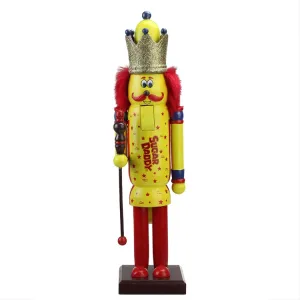14" Yellow and Red Sugar Daddy King Wooden Christmas Nutcracker Figurine
