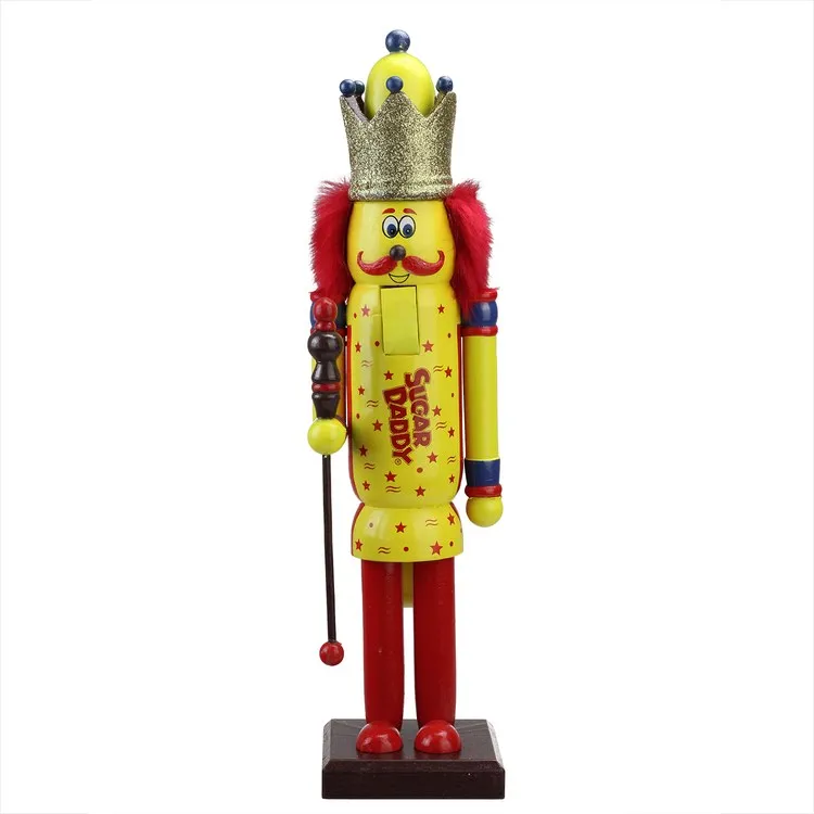 14" Yellow and Red Sugar Daddy King Wooden Christmas Nutcracker Figurine