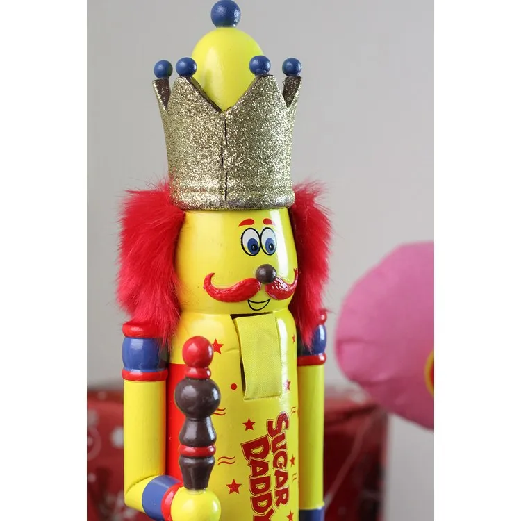 14" Yellow and Red Sugar Daddy King Wooden Christmas Nutcracker Figurine