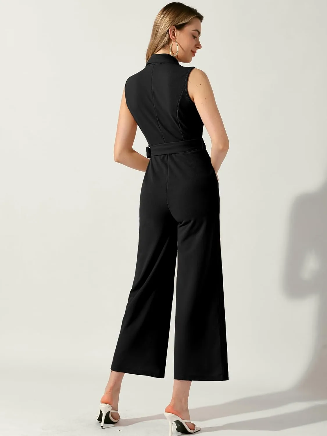Allegra K Women's Summer Elegant Office Business Casual Outfits Wide Leg Jumpsuit Romper