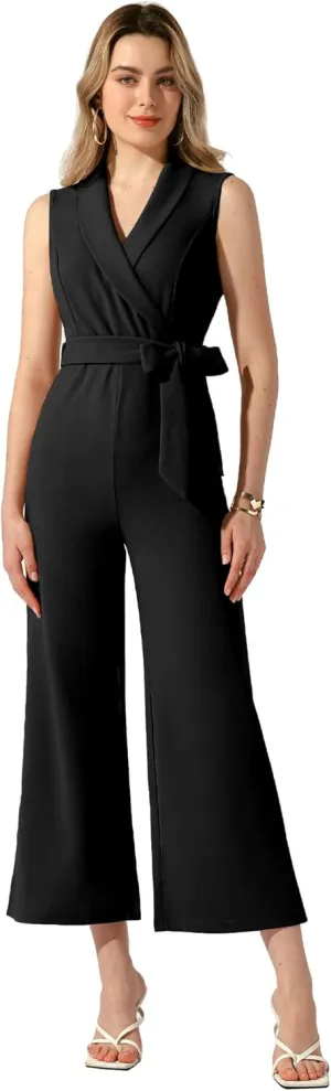 Allegra K Women's Summer Elegant Office Business Casual Outfits Wide Leg Jumpsuit Romper