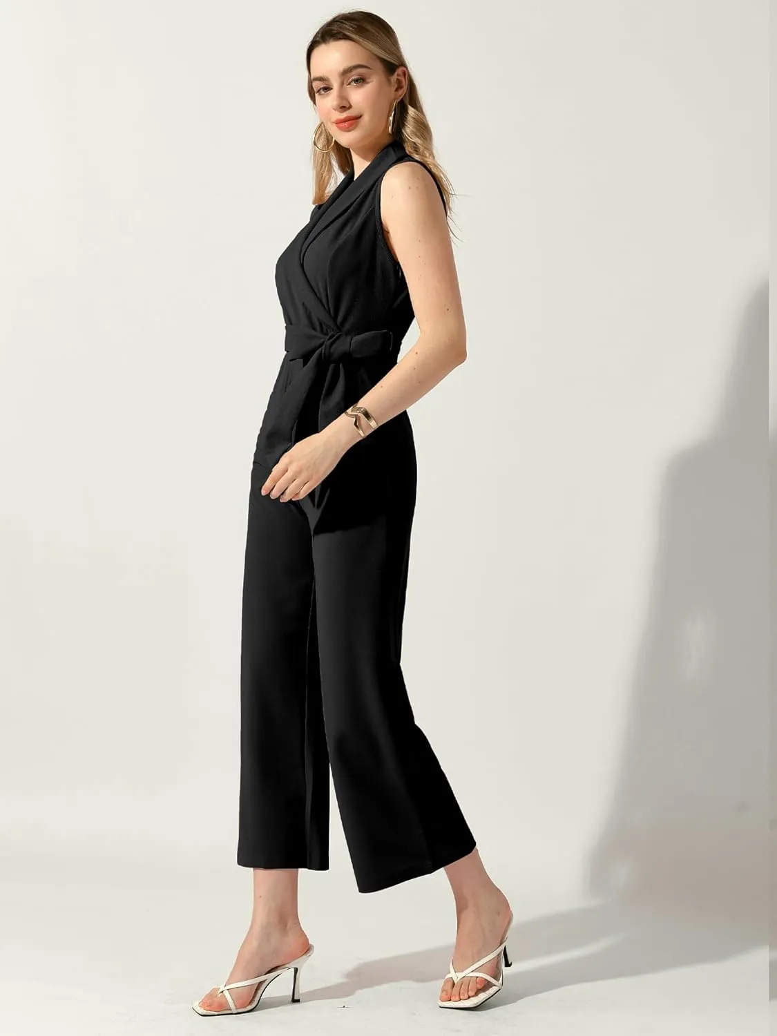 Allegra K Women's Summer Elegant Office Business Casual Outfits Wide Leg Jumpsuit Romper