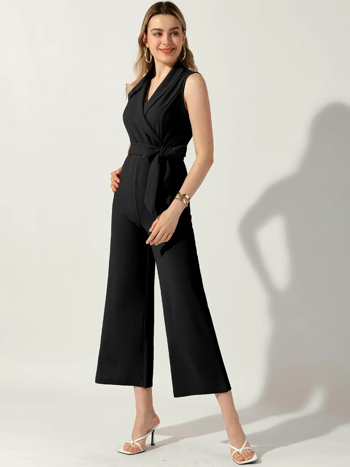 Allegra K Women's Summer Elegant Office Business Casual Outfits Wide Leg Jumpsuit Romper