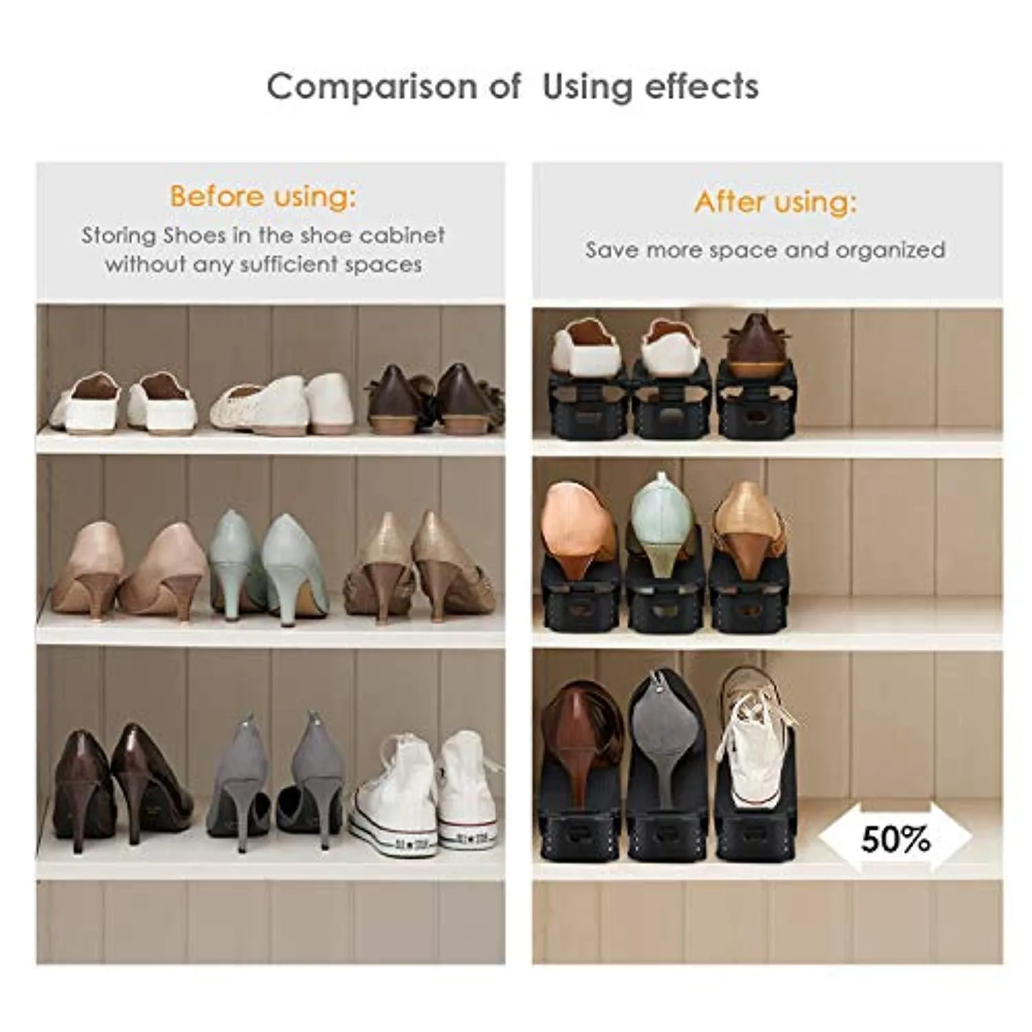 Amzdeal Shoe Slots (10 PCS) Adjustable Shoe Organizer 3-Level Height Durable Stacker Organizer Shoe Racks Space Holder Savor Shoe Storage for Home