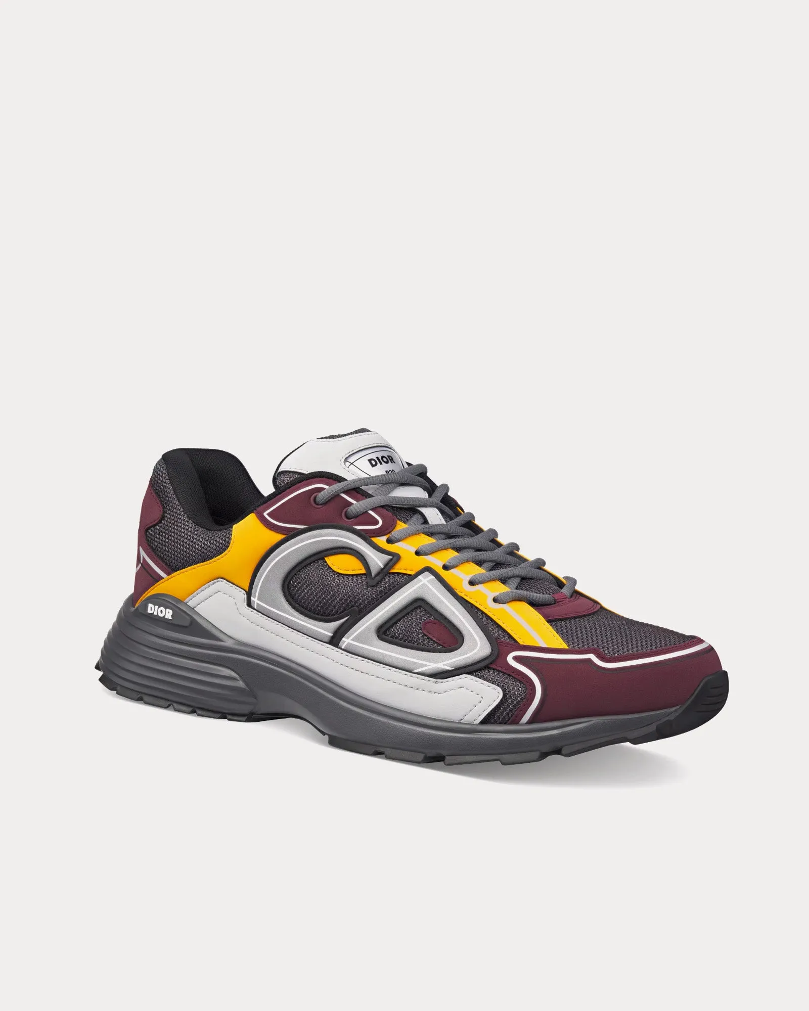 B30 Mesh & Technical Deep Gray Mesh with Burgundy, Yellow and Gray Technical Fabric Low Top Sneakers