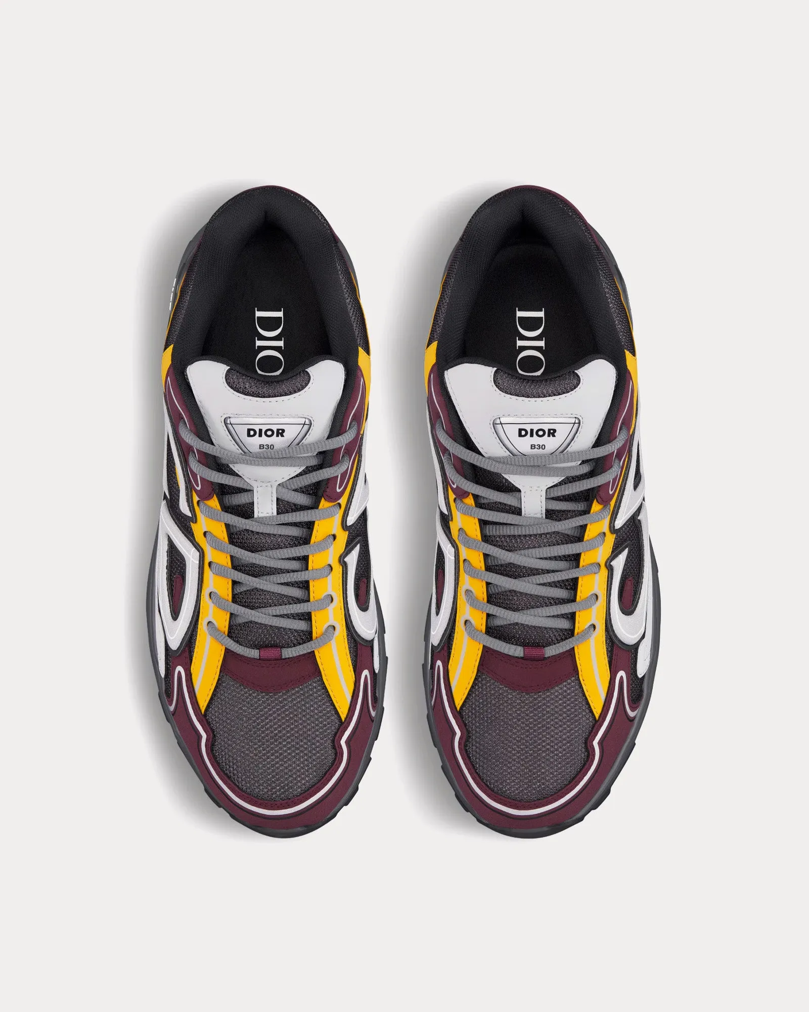 B30 Mesh & Technical Deep Gray Mesh with Burgundy, Yellow and Gray Technical Fabric Low Top Sneakers