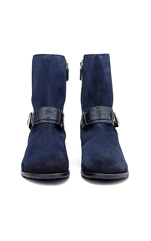 Blue Suede Leather Ankle Boots