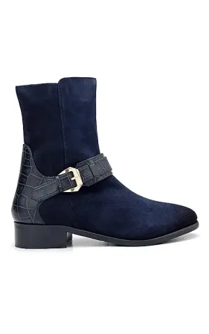 Blue Suede Leather Ankle Boots