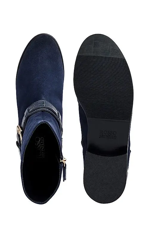 Blue Suede Leather Ankle Boots