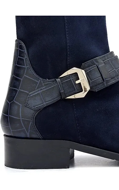 Blue Suede Leather Ankle Boots