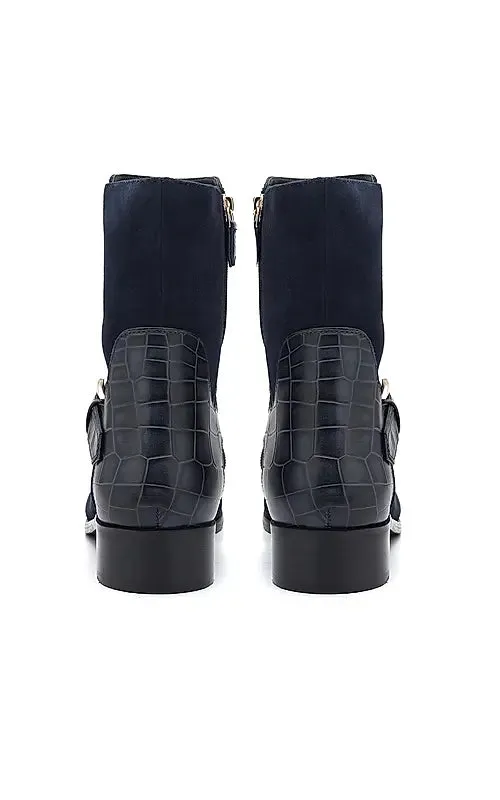 Blue Suede Leather Ankle Boots