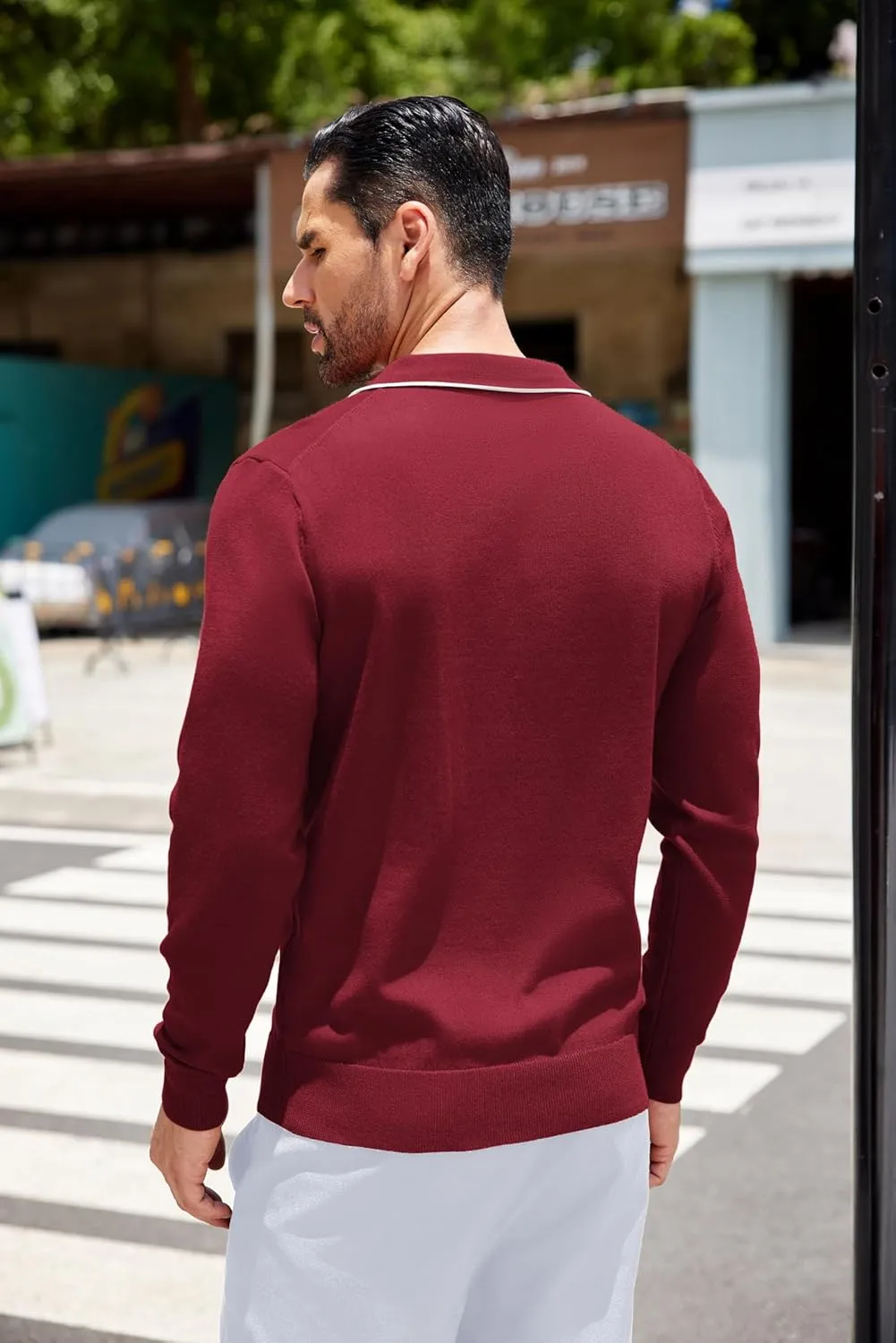COOFANDY Mens Knit Polo Long Sleeve Collared Sweater Polo Business Casual Polos with Pocket