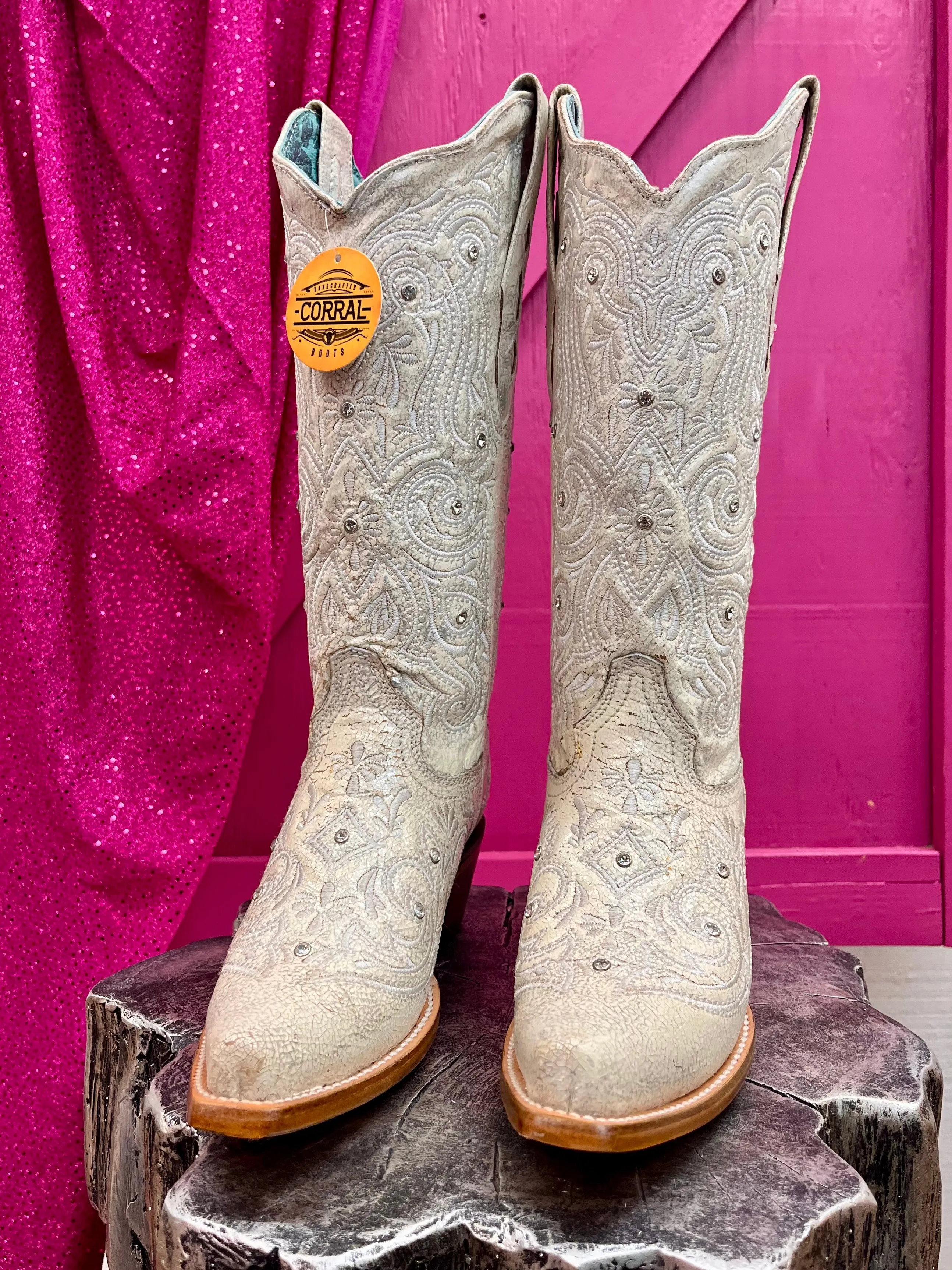 Corral Women's Bone Crystal White Snip Toe Cowgirl Boots Z5123