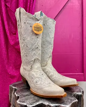 Corral Women's Bone Crystal White Snip Toe Cowgirl Boots Z5123