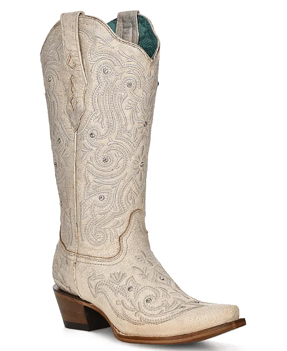 Corral Women's Bone Crystal White Snip Toe Cowgirl Boots Z5123