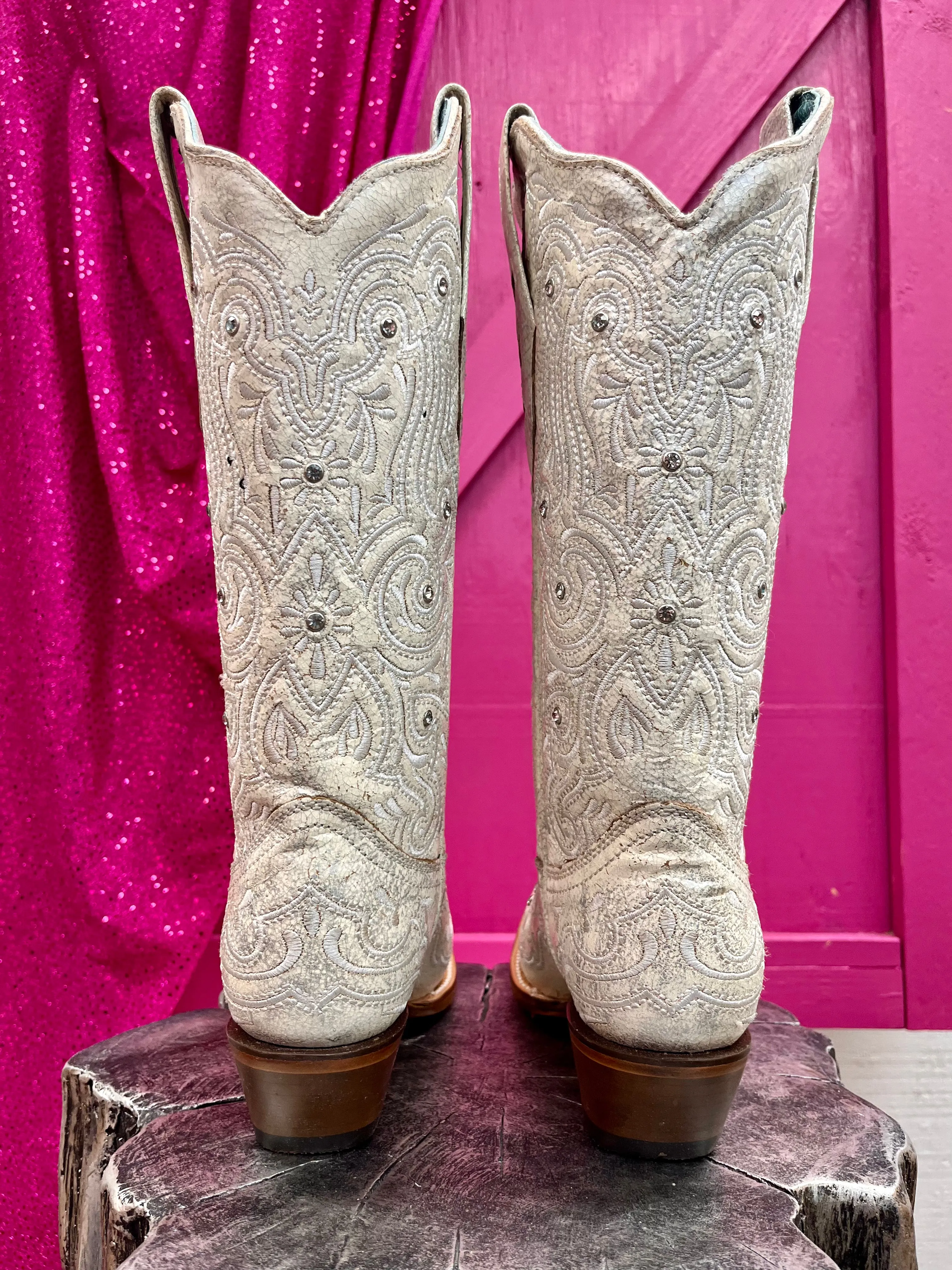Corral Women's Bone Crystal White Snip Toe Cowgirl Boots Z5123