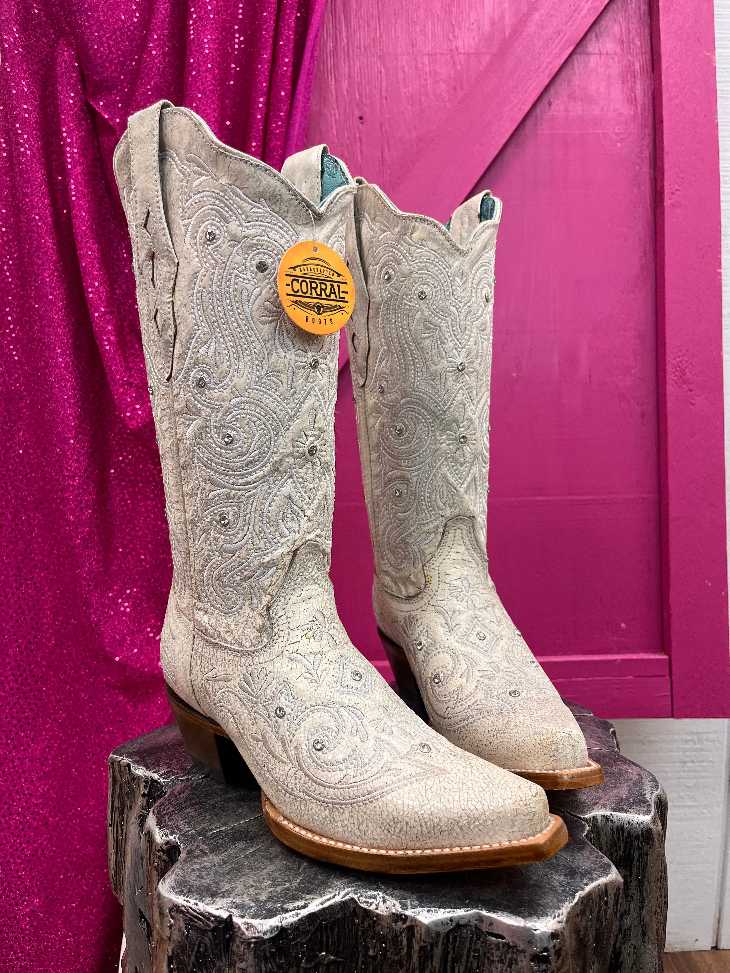 Corral Women's Bone Crystal White Snip Toe Cowgirl Boots Z5123