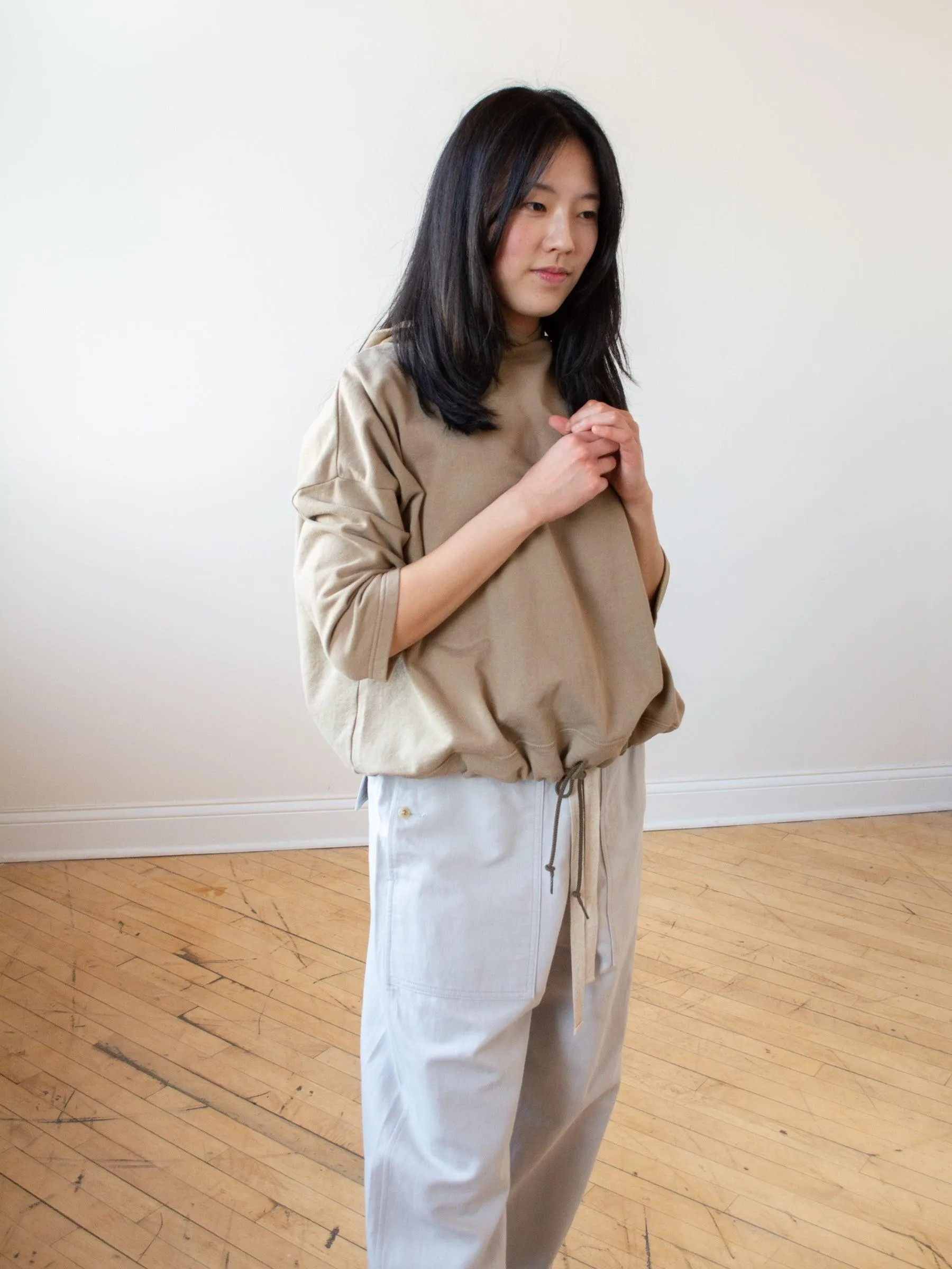 Cotton Linen Canvas Easy Trousers - Gray Blue