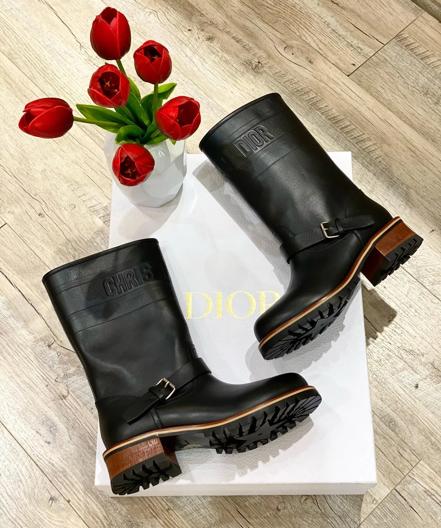 Dior Quest Leather Mid-Calf Boots