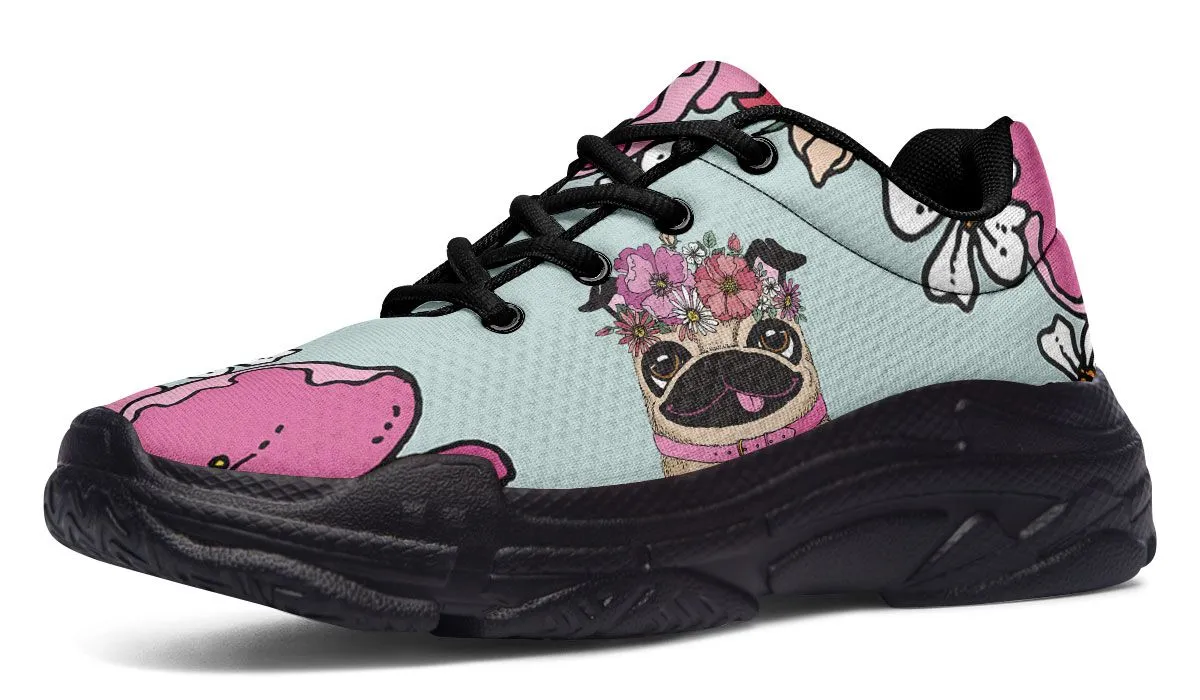 Floral Pug Athletic Chunky Sneakers
