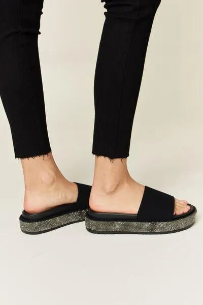 Forever Link Black Rhinestone Platform Sandals