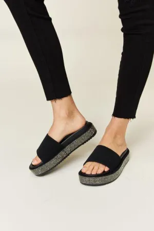 Forever Link Black Rhinestone Platform Sandals