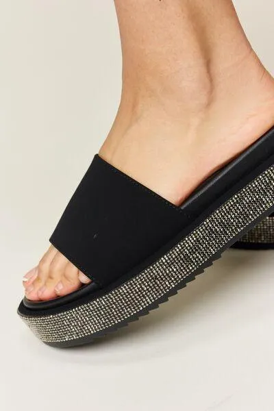 Forever Link Black Rhinestone Platform Sandals