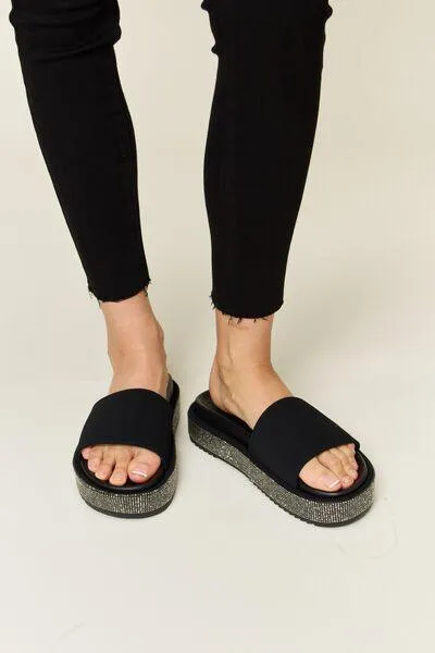 Forever Link Black Rhinestone Platform Sandals