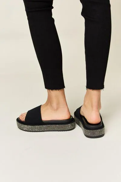 Forever Link Black Rhinestone Platform Sandals