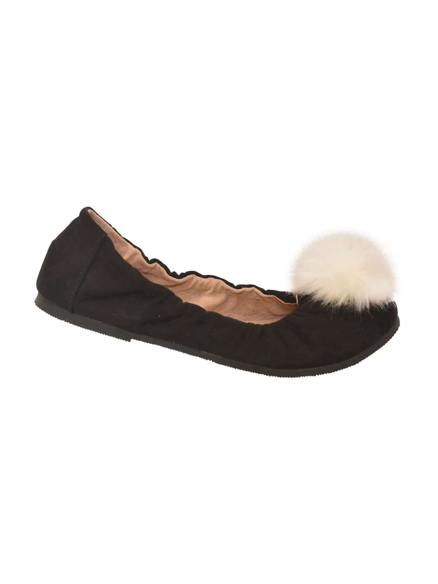 Girls Black Suede Faux Fur Pom Pom Flats 7 Toddler-4 Kids