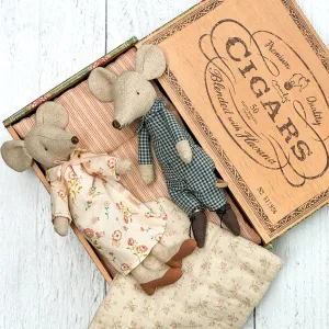 Grandma & Grandpa Mice in Cigarbox - Maileg Mice