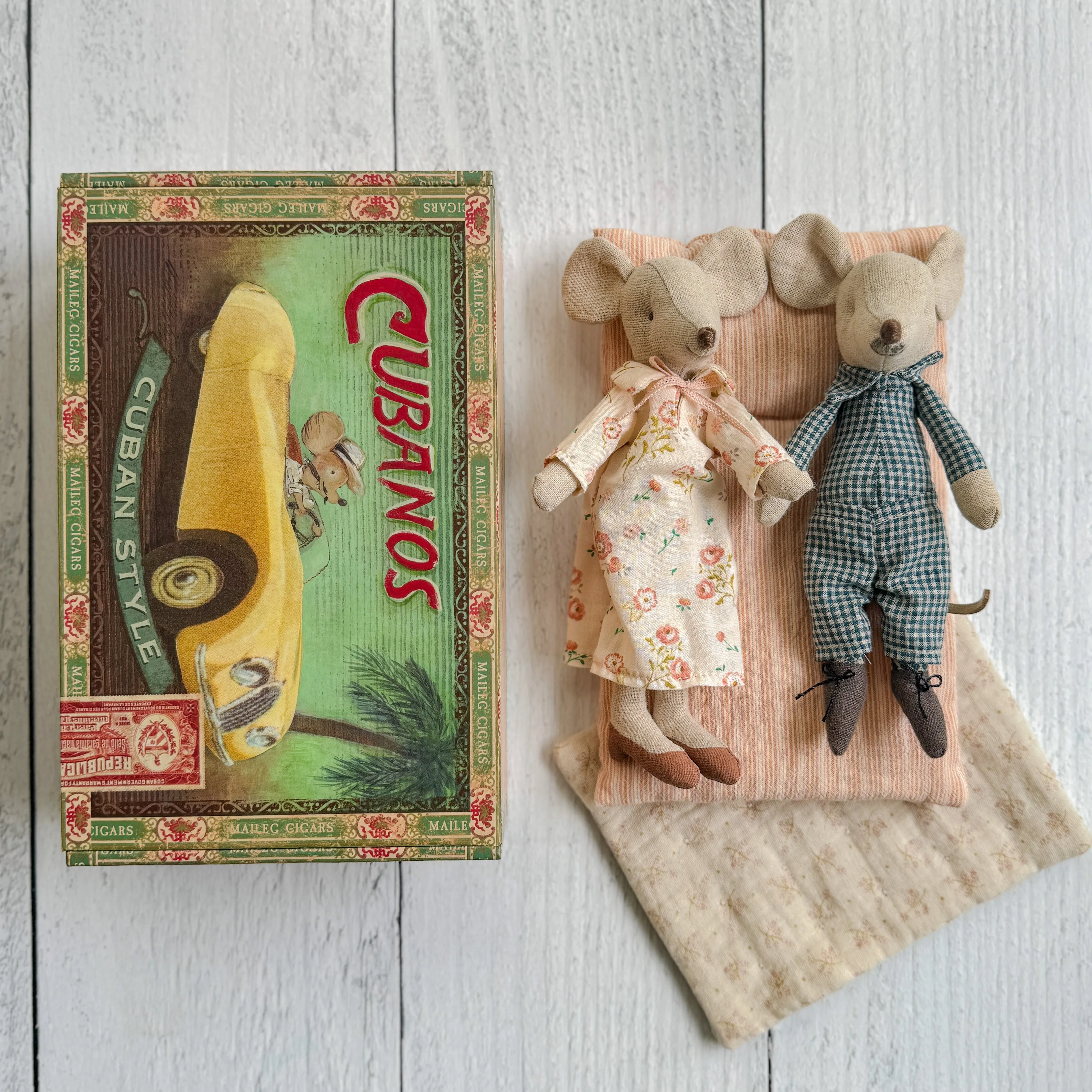 Grandma & Grandpa Mice in Cigarbox - Maileg Mice