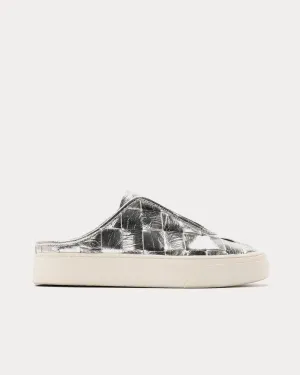 Knitting Leather Silver Mules