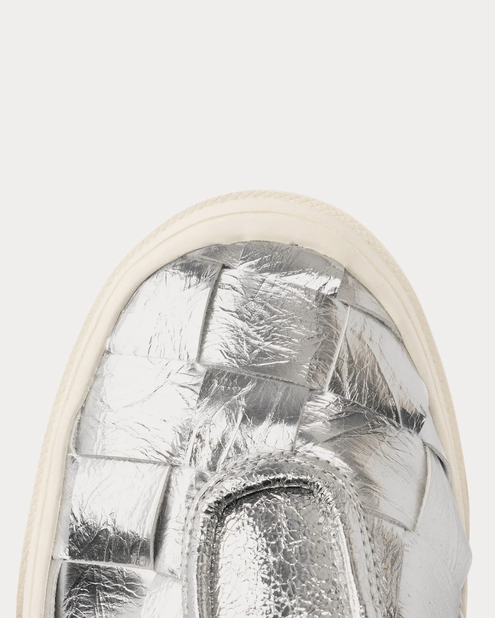Knitting Leather Silver Mules