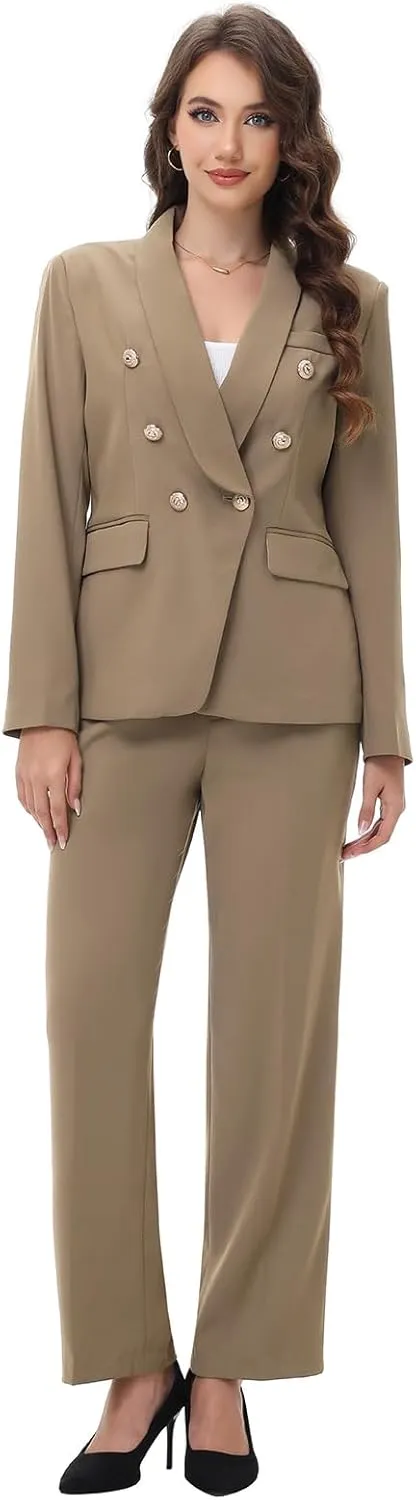 Lamgool Womens Suits 2 Piece Set Shawl Lapel Jacket and Pants Business Casual Outfits