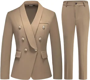 Lamgool Womens Suits 2 Piece Set Shawl Lapel Jacket and Pants Business Casual Outfits