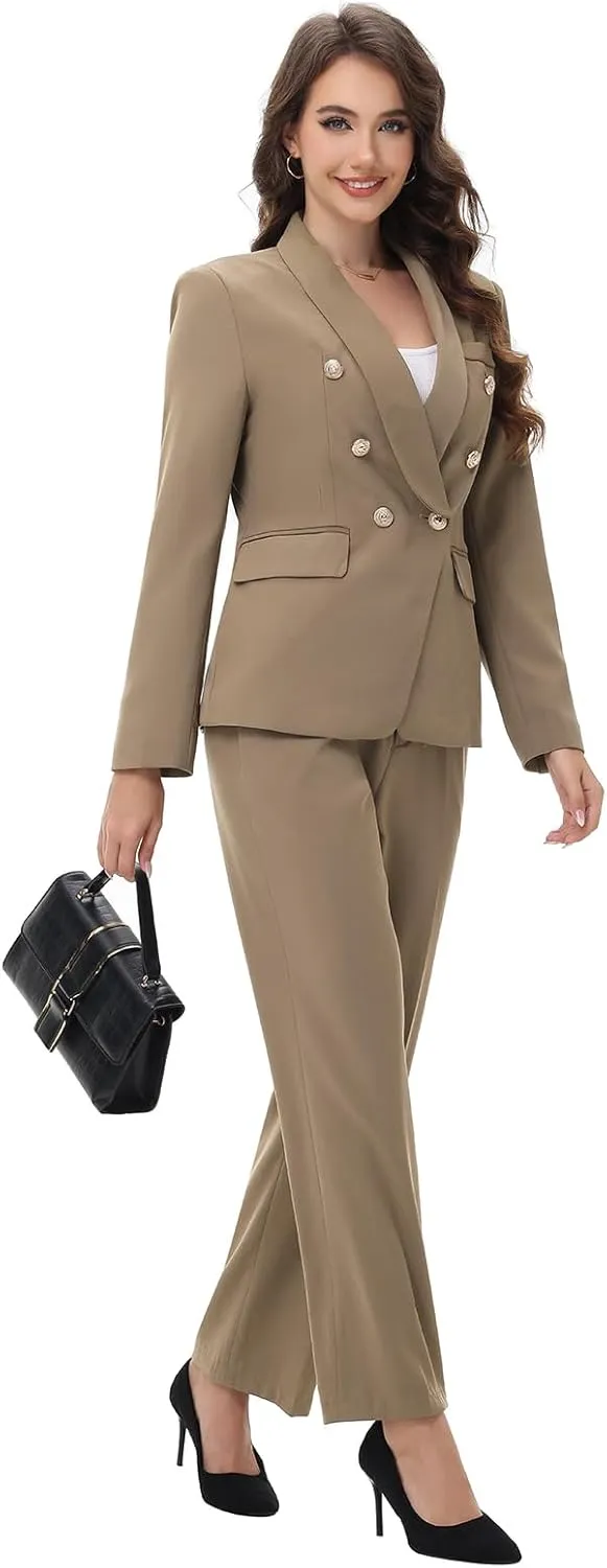 Lamgool Womens Suits 2 Piece Set Shawl Lapel Jacket and Pants Business Casual Outfits