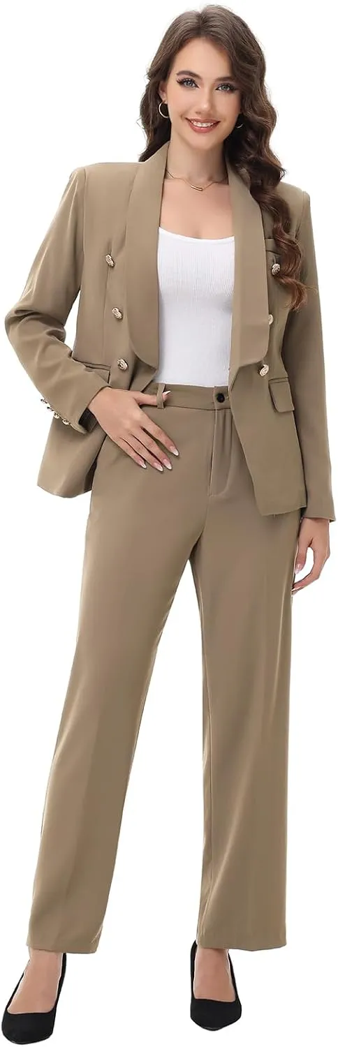 Lamgool Womens Suits 2 Piece Set Shawl Lapel Jacket and Pants Business Casual Outfits