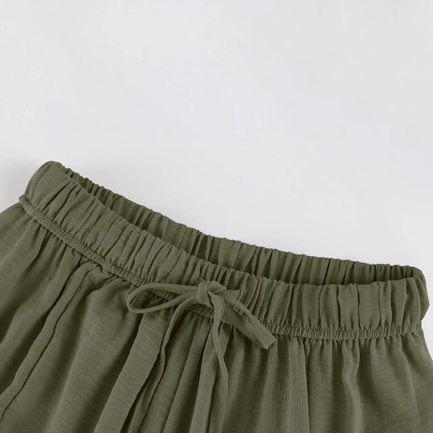 Linen Pants for Women Casual Summer Drawstring High Waisted Wide Leg Pants Loose Fit Multi-Pocket Solid Trousers Baggy