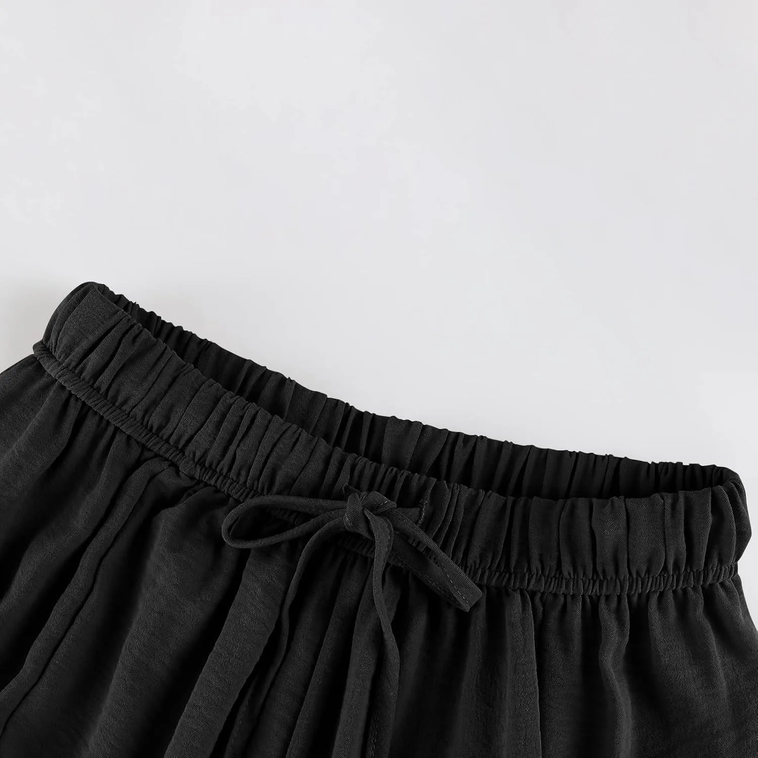 Linen Pants for Women Casual Summer Drawstring High Waisted Wide Leg Pants Loose Fit Multi-Pocket Solid Trousers Baggy