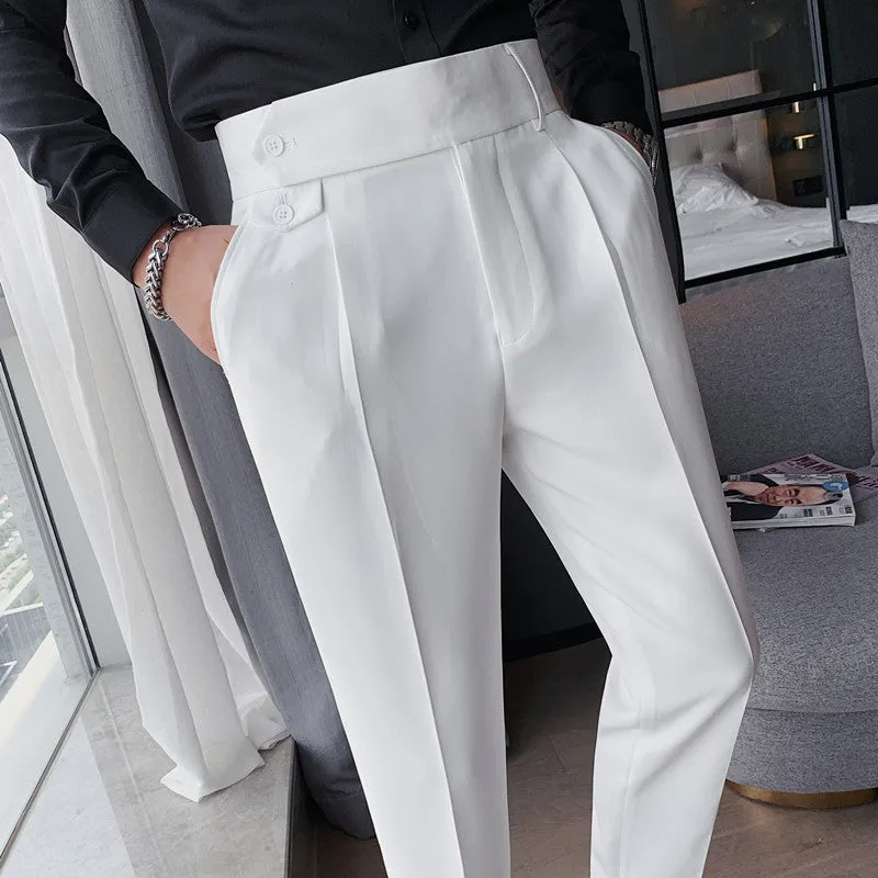 Men's British Business Casual Slim Solid Color Trousers