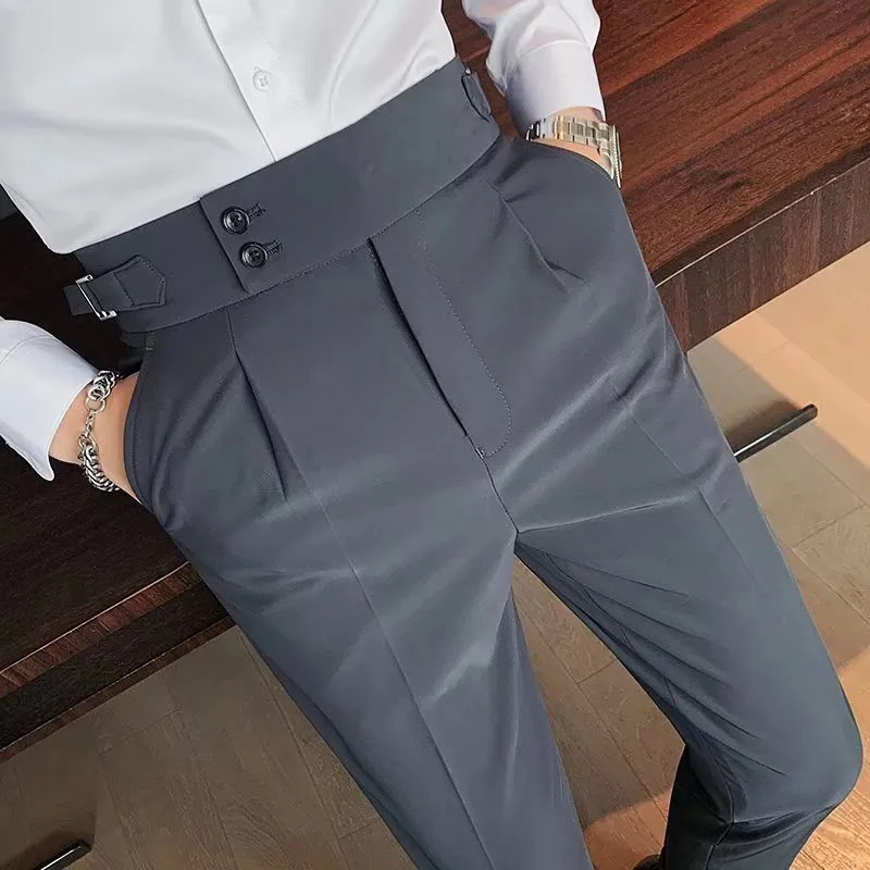 Men's British Business Casual Slim Solid Color Trousers
