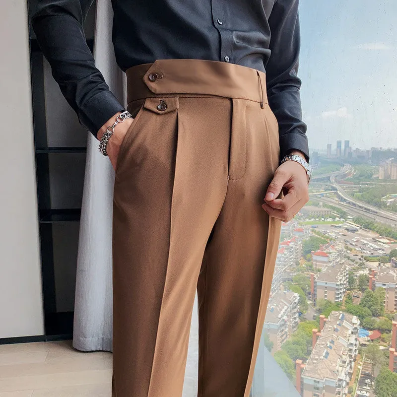 Men's British Business Casual Slim Solid Color Trousers
