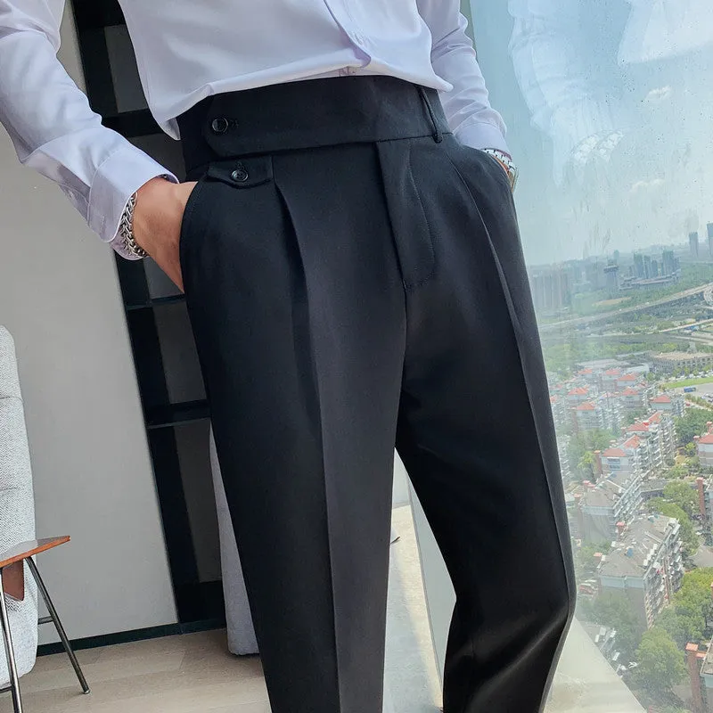 Men's British Business Casual Slim Solid Color Trousers