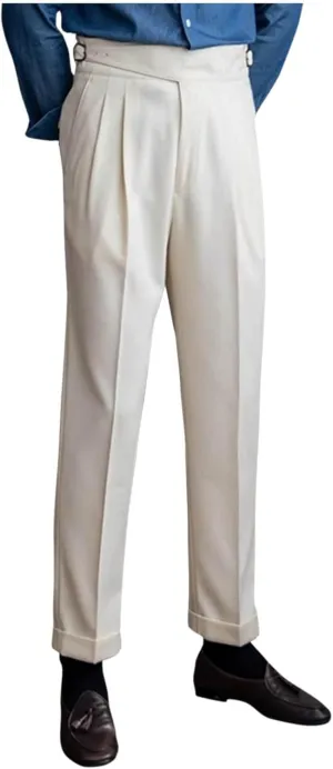 Men's High Waist Dress Pants Business Casual Slim Fit Bottoms Pleated Tailored Trousers Officewear Style