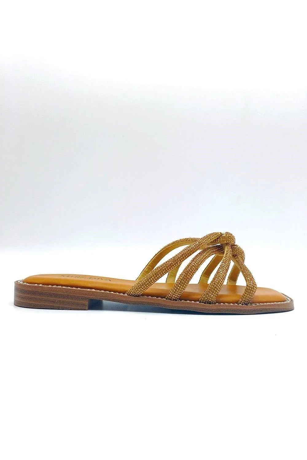 Minerva Diamante Plaited 3 Strap Sliders in Gold