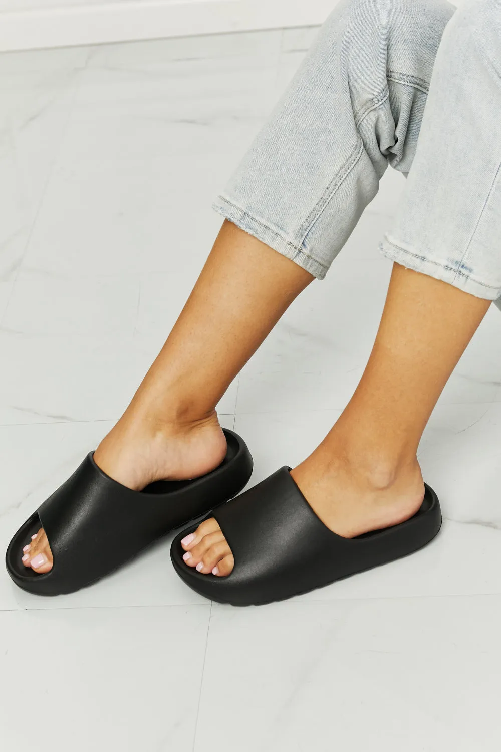 Open Toe Slides in Black