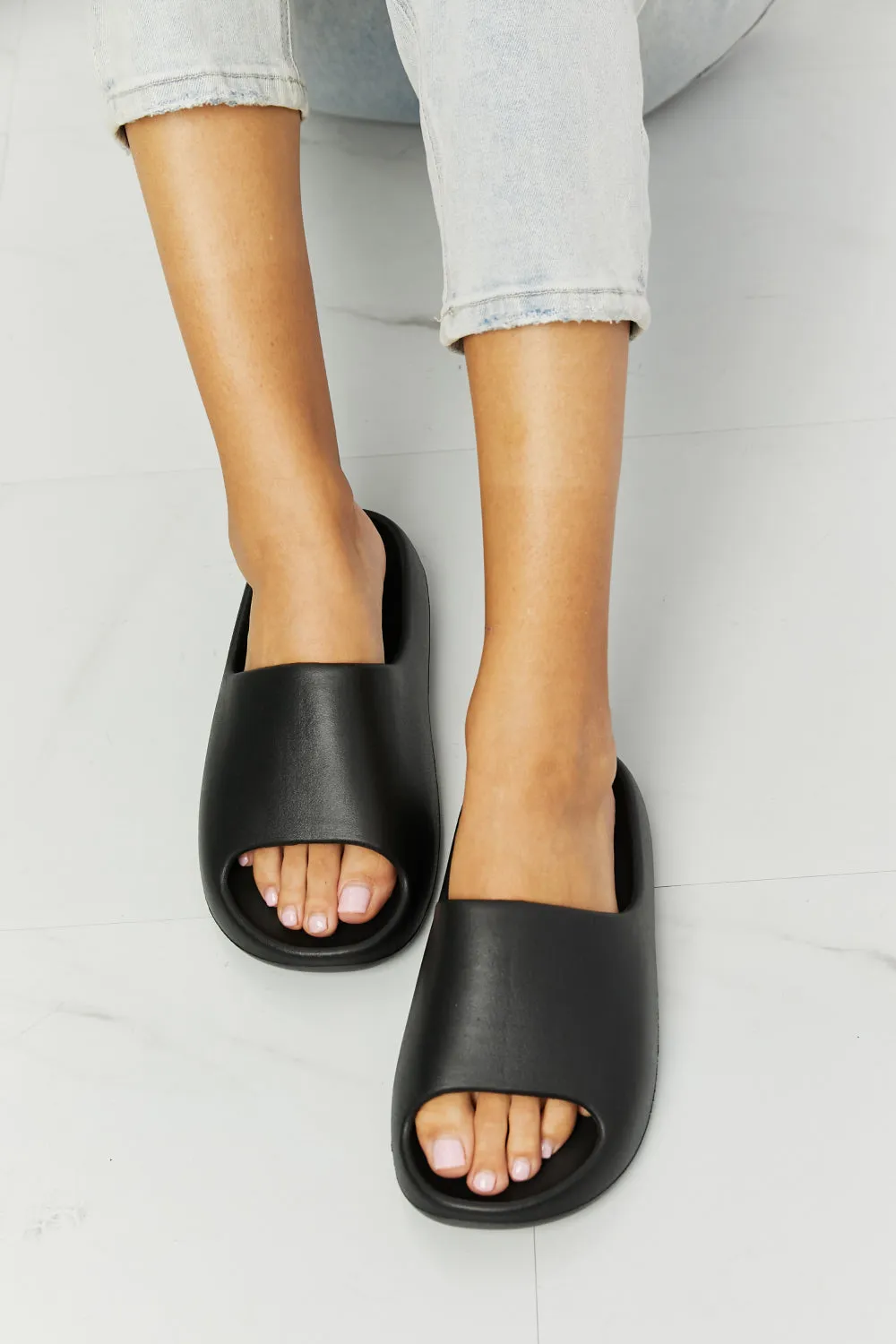 Open Toe Slides in Black