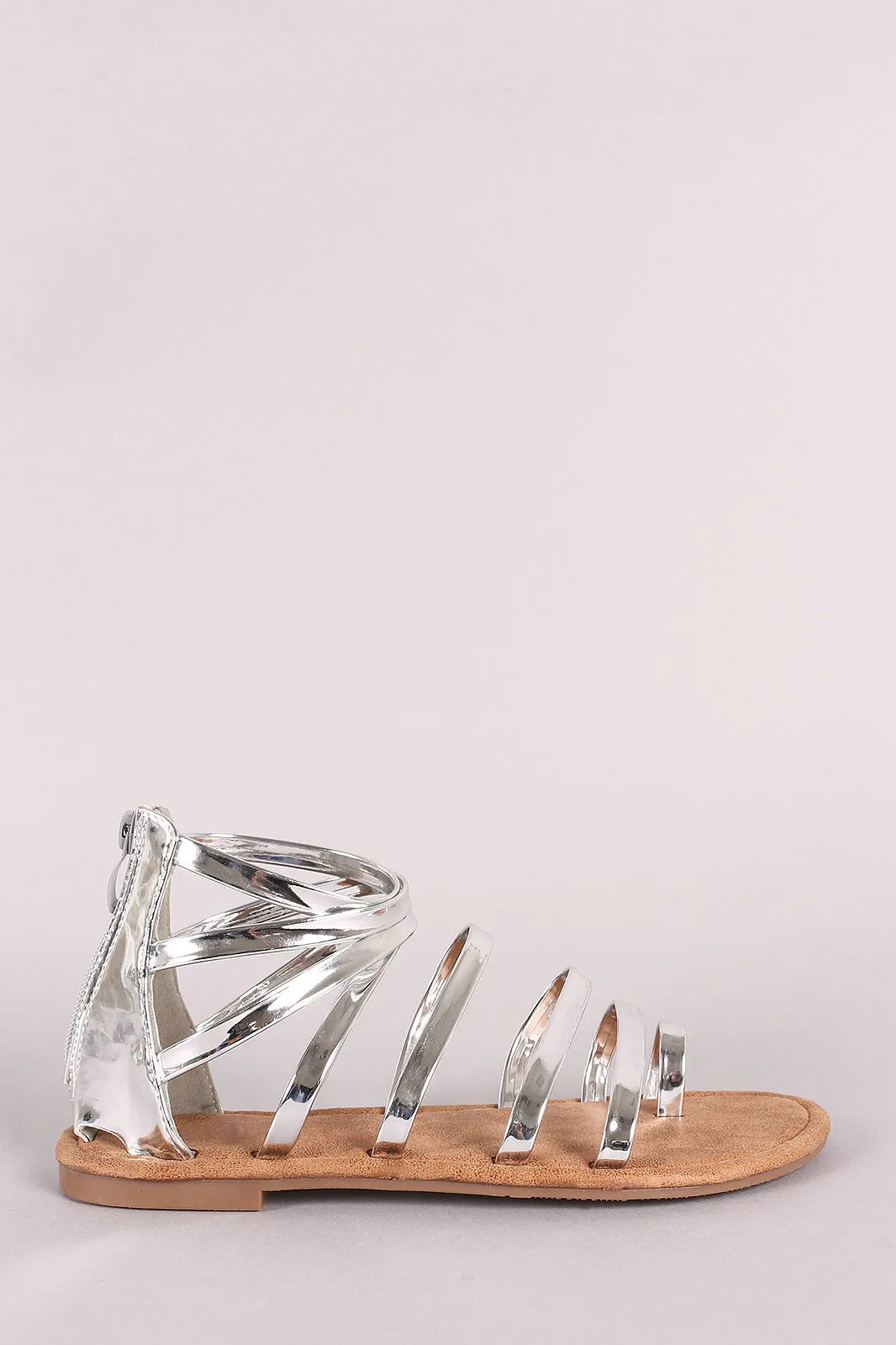 Patent Strappy Gladiator Toe Ring Flat Sandal